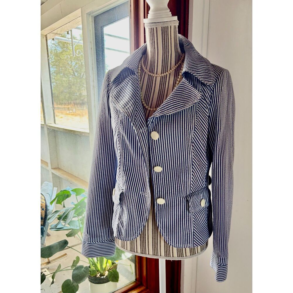 BIBA Seersucker Timeless Old Money Preppy Nautical New England Cotton Blazer